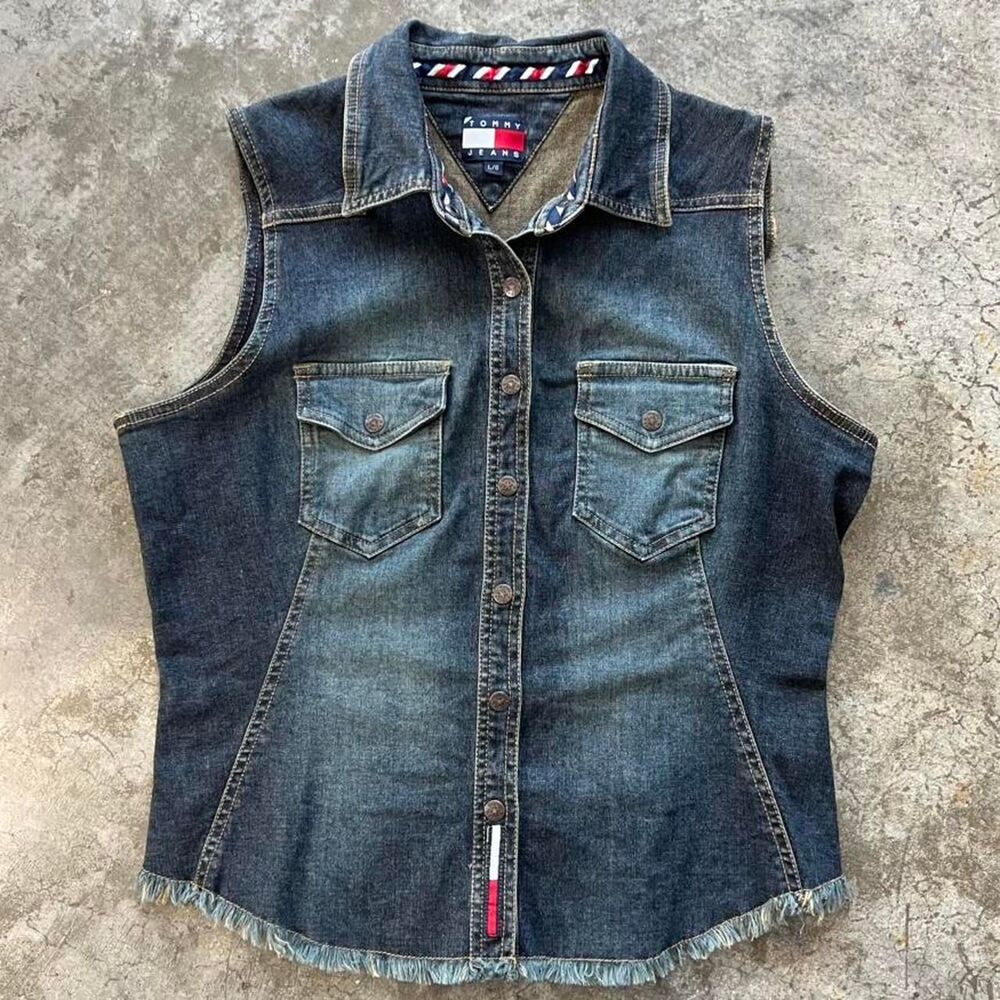 Tommy Hilfiger Denim Vest Western Preppy Summer Rodeo Festival Women's Small